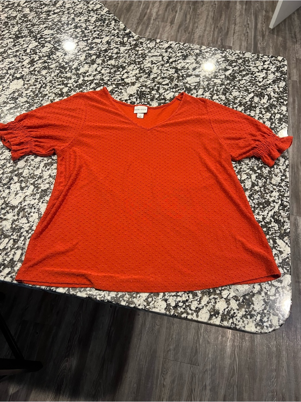 Ava & Viv Bright Orange Eyelet V-Neck Short Sleeve Top